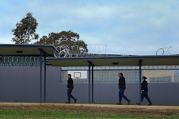 Six Incident Response Team officers oversee the 16 detainees.