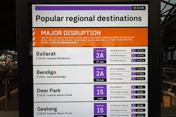 The Southern Cross Station notice board at 8am on Wednesday.
