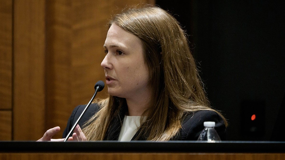 Samantha Karner, a firearm and tool mark examiner for the Bureau of Alcohol, Tobacco, Firearms and Explosives, testifies during a preliminary hearing for Tyler Robinson, who is accused in the fatal shooting of Charlie Kirk, at the Fourth District Courthouse in Provo, Utah, Thursday, July 9, 2026. (AP Photo/Spenser Heaps, Pool)