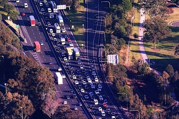 The traffic jam was 13km long on the M5 on Wednesday morning.
