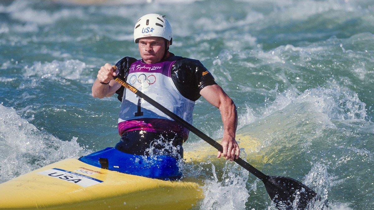 David Hearn competes in whitewater canoeing.