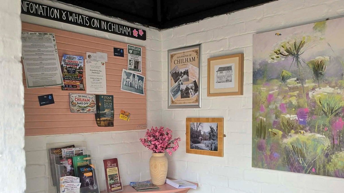A decorated bus station in Britain.