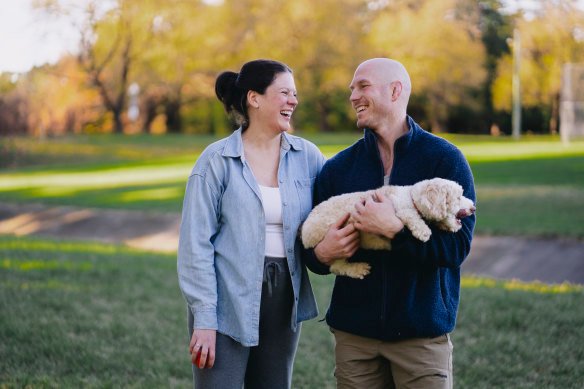 Emma and David Pocock, pictured with their dog Bronte.