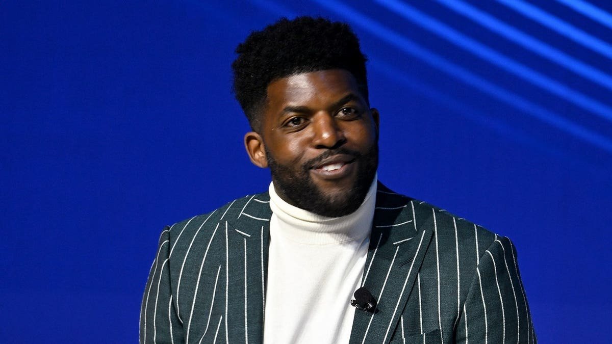 Emmanuel Acho speaks onstage at the ADL Never Is Now Summit.