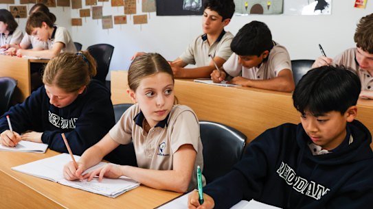 Year 6 students in class at Reddam House in Bondi.