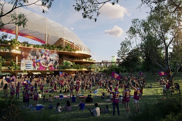 An artist impression of Brisbane Stadium being built at Victoria Park.