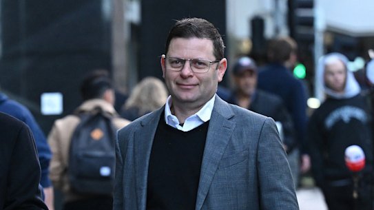 Daniel Aghion, President of the Executive Council of Australian Jewry (ECAJ) (left) and witness Lesli Berger (right) arrive at the Melbourne hearings.