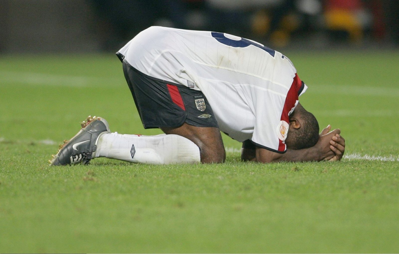 Darius Vassell missed a penalty kick in England's loss to Portugal in 2004. (Photo by Christof Koepsel/Bongarts/Getty Images)