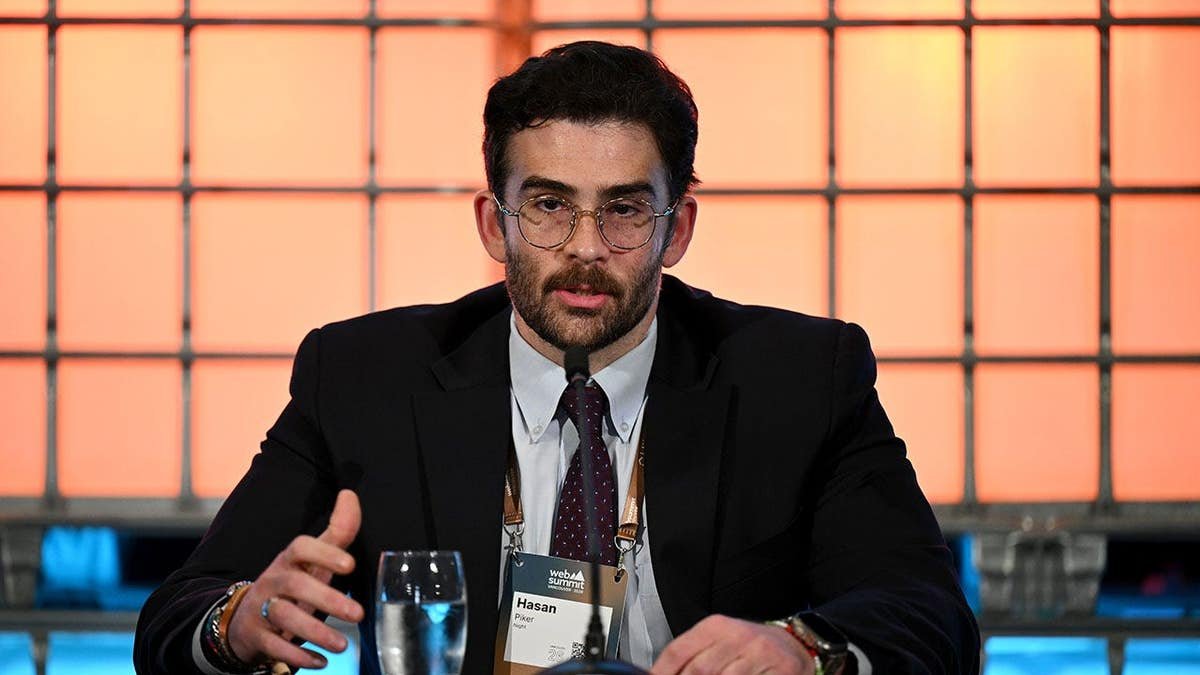 Hasan Piker speaking at a press conference at Vancouver Convention Centre