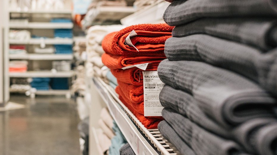 Towels are shown at an IKEA store