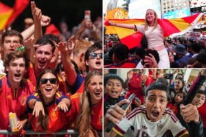 Jubilant Spain fans flock to NYC landmarks to celebrate World Cup win among dejected Argentinians Jubilant Spain fans flock to NYC landmarks to celebrate World Cup win among dejected Argentinians