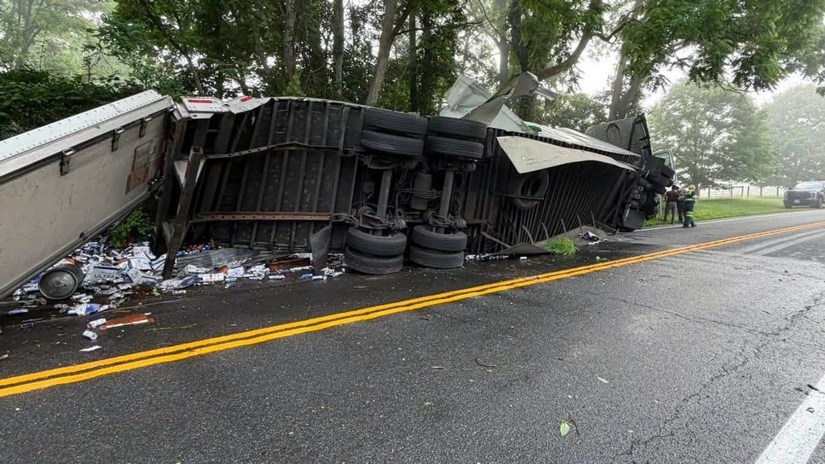 overturned beer truck