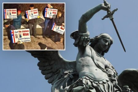 St Michael statue blocked from Massachusetts city building as state Supreme Court showdown looms St Michael statue blocked from Massachusetts city building as state Supreme Court showdown looms