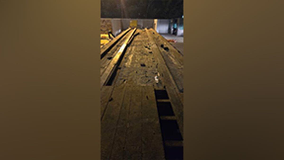Wooden floorboards of a commercial trailer