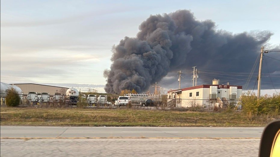 Smoke from a UPS plane crash in Kentucky