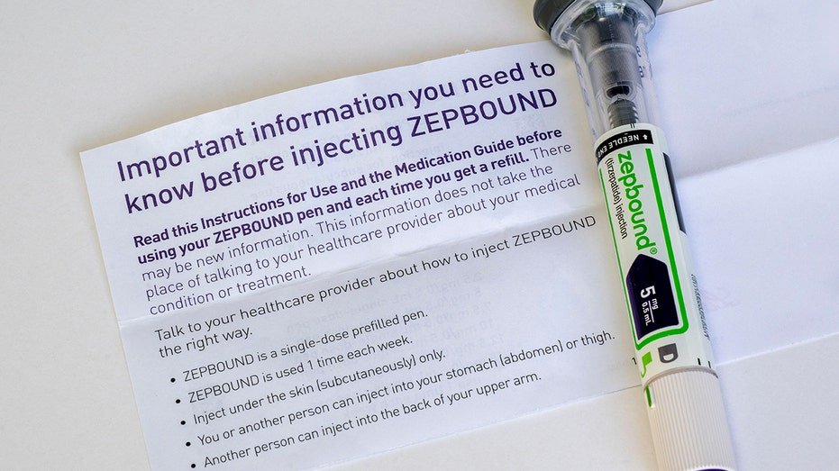 photo illustration of Zepbound with instruction sheet on a white background. It is an injectable medication used for chronic weight management