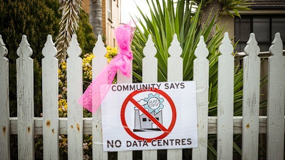 Campbellfield residents have tied pink ribbons on their homes as part of a campaign against the proposed data centre.