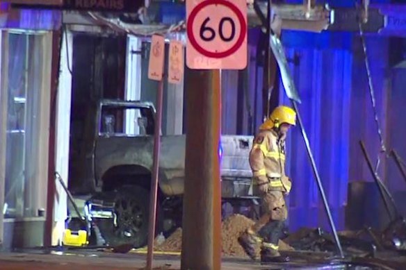 Fire gutted the Midland business after a ute was rammed through the front of the shop.
