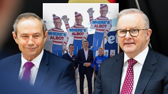 Roger Cook, Anthony Albanese, Secret Harbour, Basil Zempilas. Main image. Picture: Getty Images/Supplied