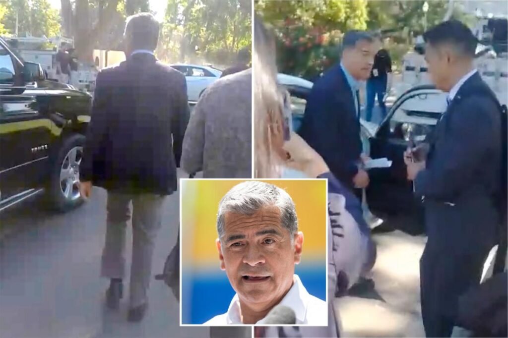 Awkward moment Xavier Becerra ducks reporters after slipping out of press conference at state Capitol
