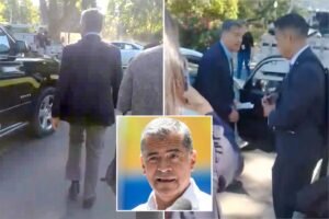 Awkward moment Xavier Becerra ducks reporters after slipping out of press conference at state Capitol Awkward moment Xavier Becerra ducks reporters after slipping out of press conference at state Capitol