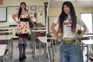 California teacher slammed for using classroom to flaunt flashy outfits in popular TikTok trend: ‘This is absurd!’ California teacher slammed for using classroom to flaunt flashy outfits in popular TikTok trend: ‘This is absurd!’