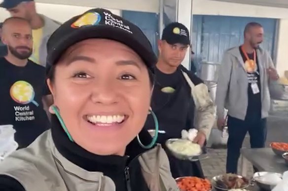 Australian Zomi Frankcom at a World Central Kitchen site in Gaza at the end of March.