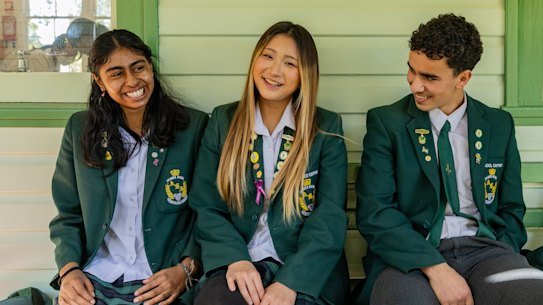 Year 11 students Arani Mahalingam, Rachel Chen and Zain Abdu at James Ruse Agricultural High School.
