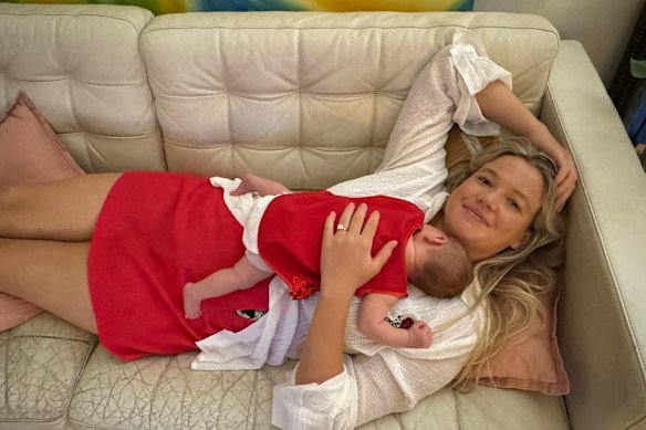Leah Stewart with her 18-month-old daughter, August, before the shark attack. 