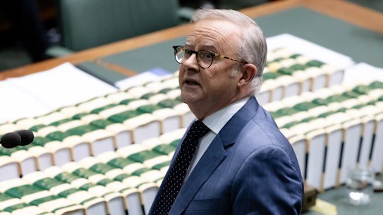 Looking up? Prime Minister Anthony Albanese in the House Of Representatives on Wednesday.