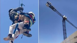 Texas fire department makes save on crane 22 stories in the air Texas fire department makes save on crane 22 stories in the air