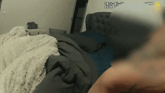 Body-worn camera footage shows Senior Constable Aaron Bowen deploying his Taser nine times in 46 seconds when arresting a man at a Warragul home in May 2024.