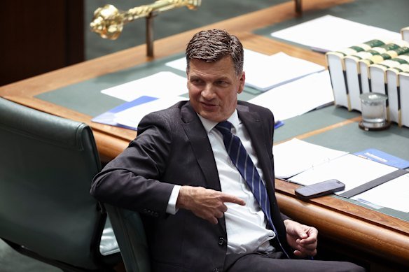 Behind you? Opposition Leader Angus Taylor during question time on Thursday.