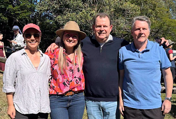 Labor state MP Jonty Bush, organiser of the Brookfield march Emily Hall, Cr Greg Adermann and State member for Moggill Dr Christian Rowan.