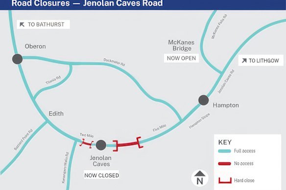 A map showing the current road accessibility for the caves. 