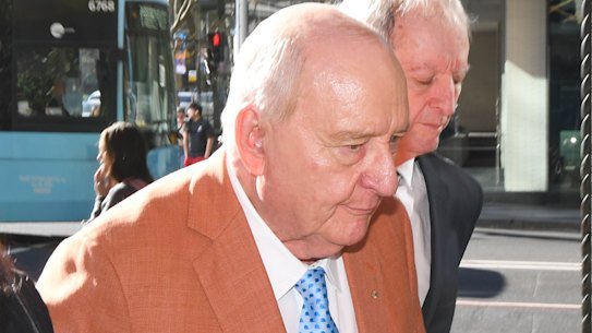 Alan Jones outside the Local Court in Sydney on Friday.