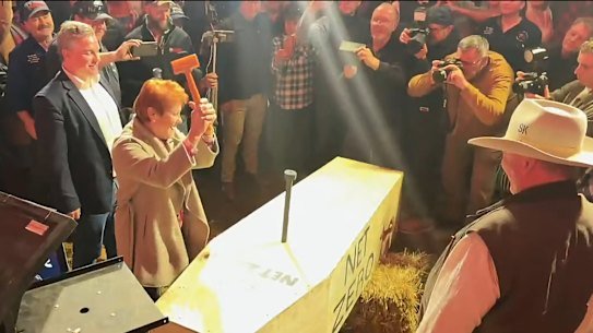 One Nation Leader Pauline Hanson and Barnaby Joyce attend the Farmers Fightback rally at Marnoo in western Victoria.