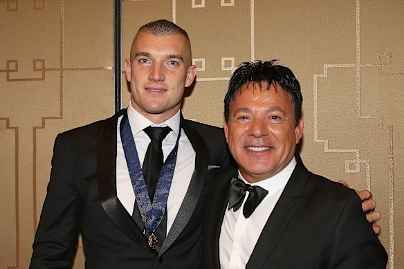 Dustin Martin with his former manager Ralph Carr in 2017 after winning the Brownlow medal. 
