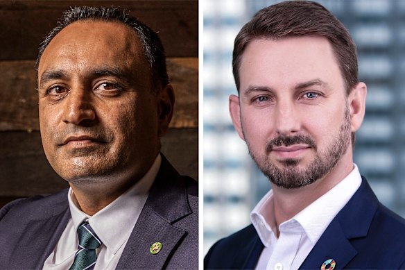 NSW Nationals leader Gurmesh Singh and anti-slavery commissioner James Cockayne.