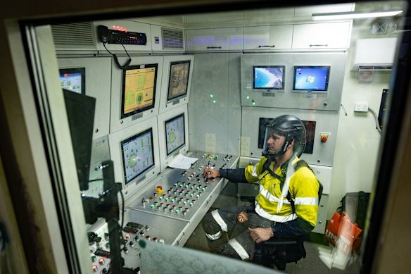 Andrew Jones in the boring machine’s control room.