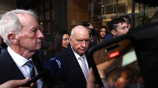 Former broadcaster Alan Jones arrives for his trial at Downing Centre Local Court in Sydney on August 3, 2026.