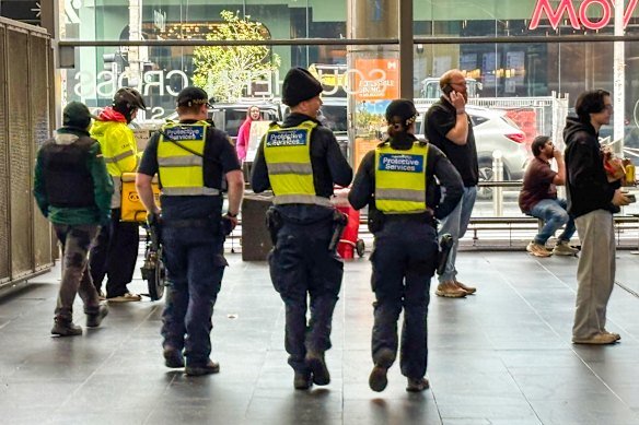 Protective services officers at Southern Cross Station this year.