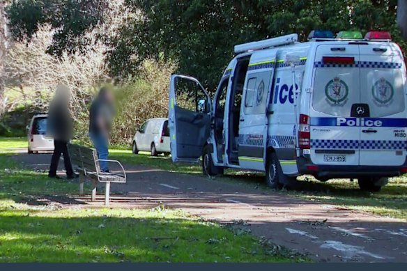 Police at the scene near Torry Burn Reserve in Baulkham Hills, where a man’s body was found on Friday.