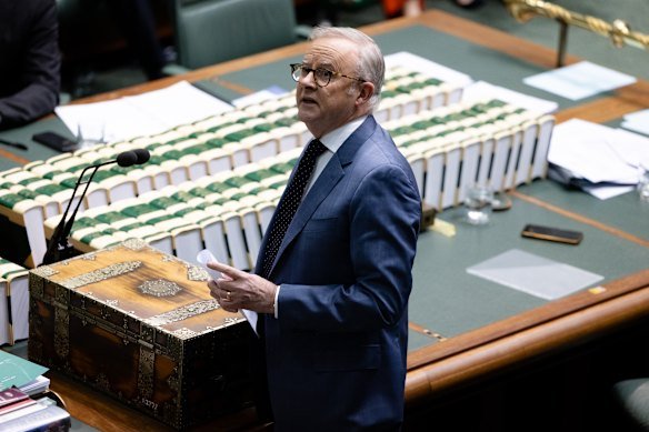 Looking up? Prime Minister Anthony Albanese in the House of Representatives on Thursday.