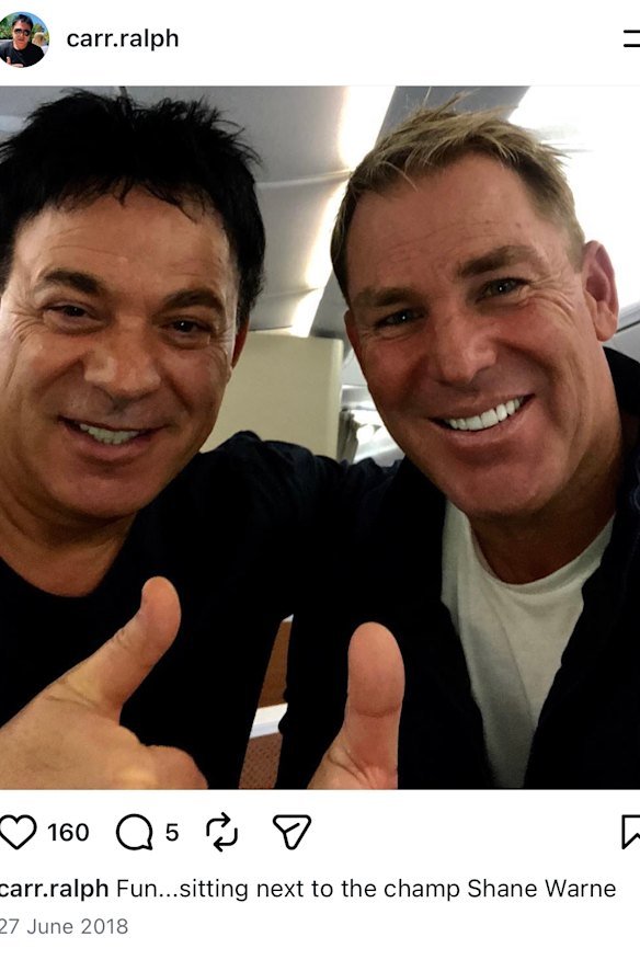 Ralph Carr with Shane Warne - one of the many posts with celebrities on his Instagram account.
