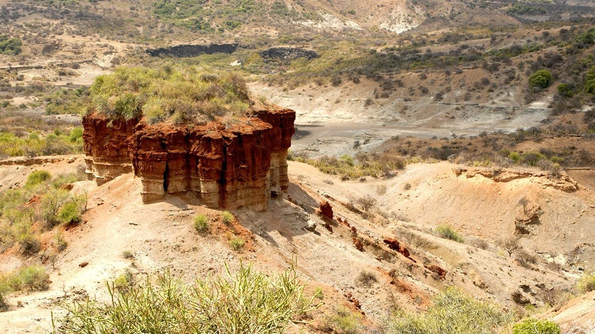 View of Olduvai Gorge, a site in northern Tanzania surrounded by desert