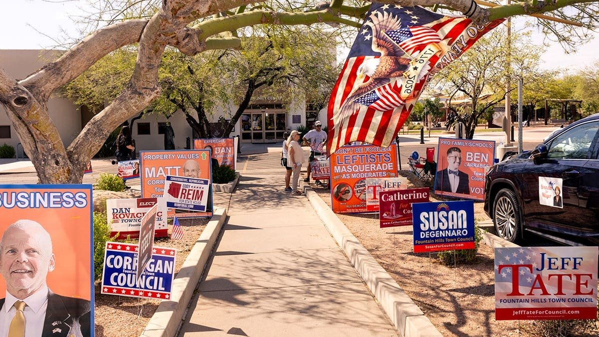 Election voting polling place with signs