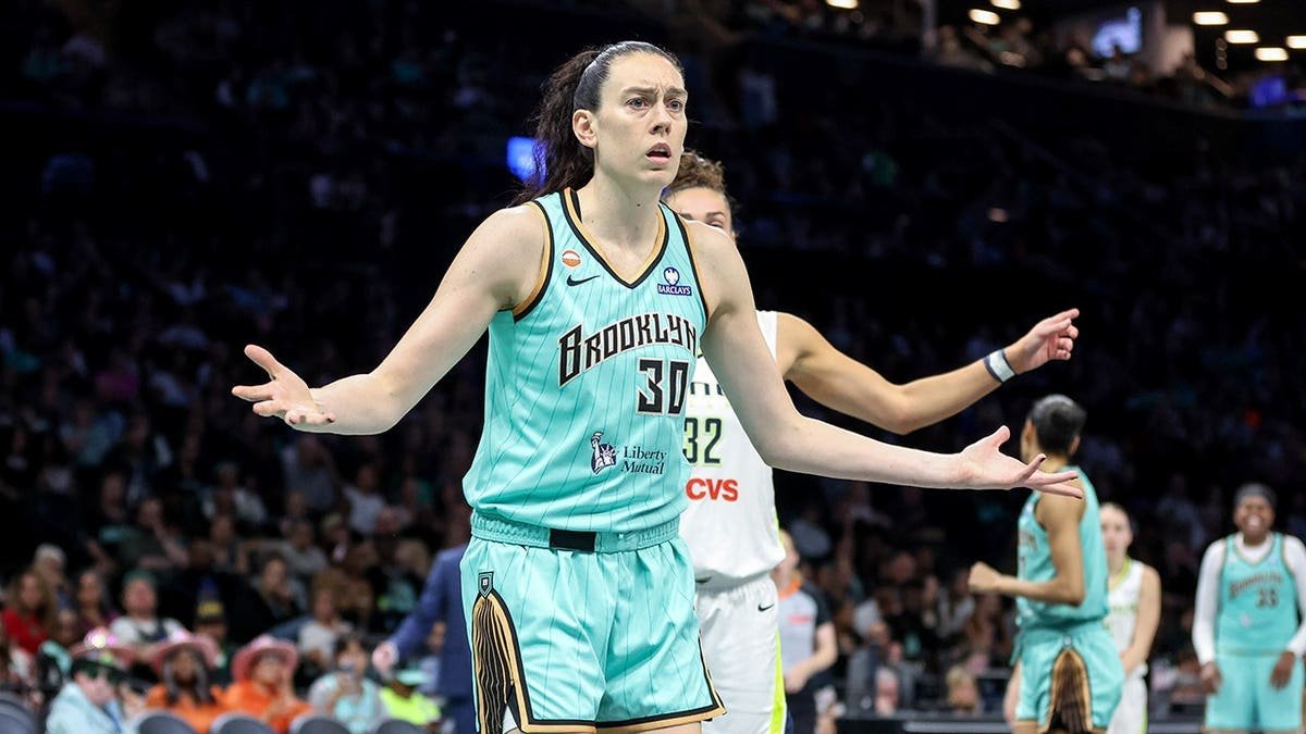 Breanna Stewart reacts during a game at Barclays Center.