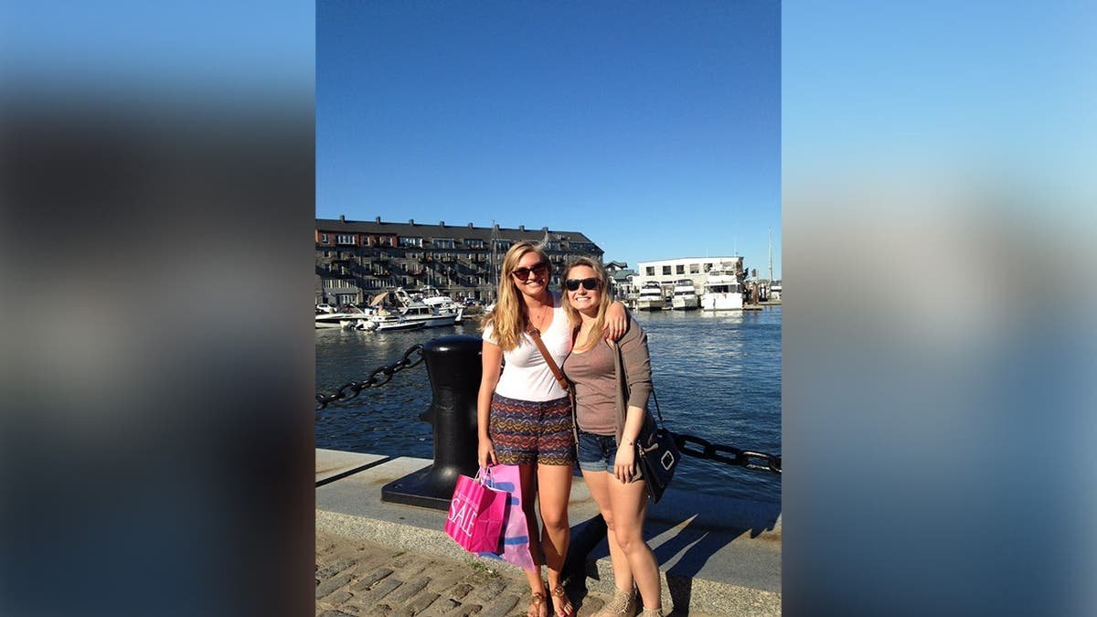 photo shows friends with shopping bags.