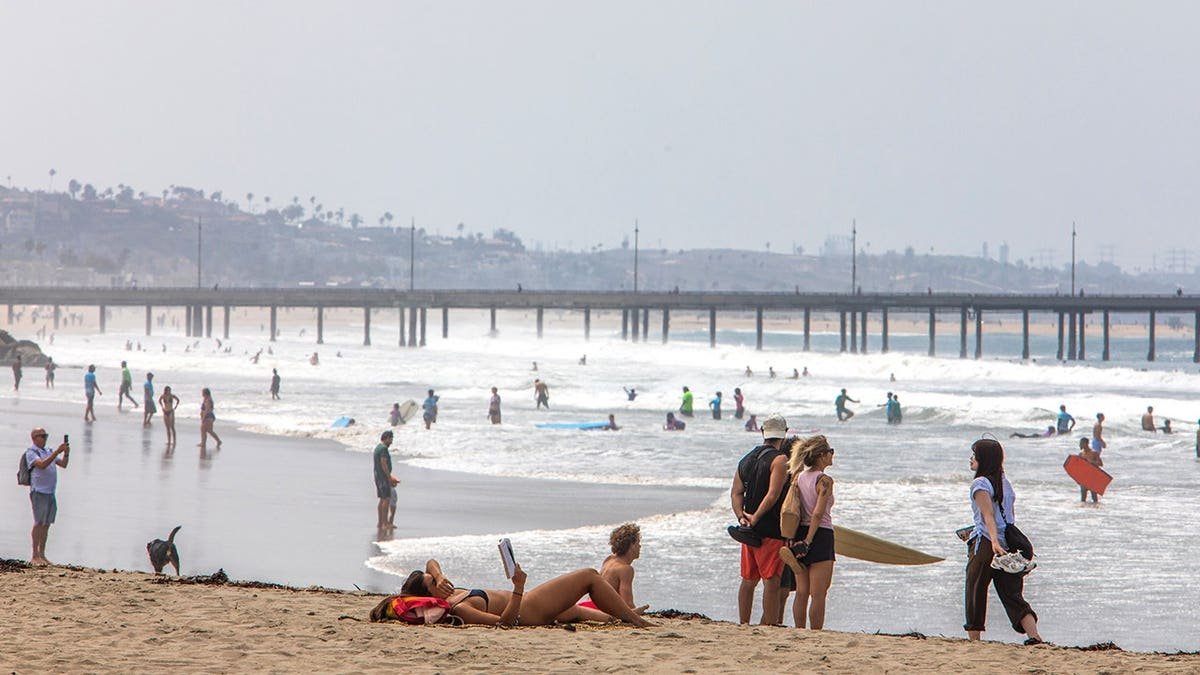 Close-up view of crowded LA County beach